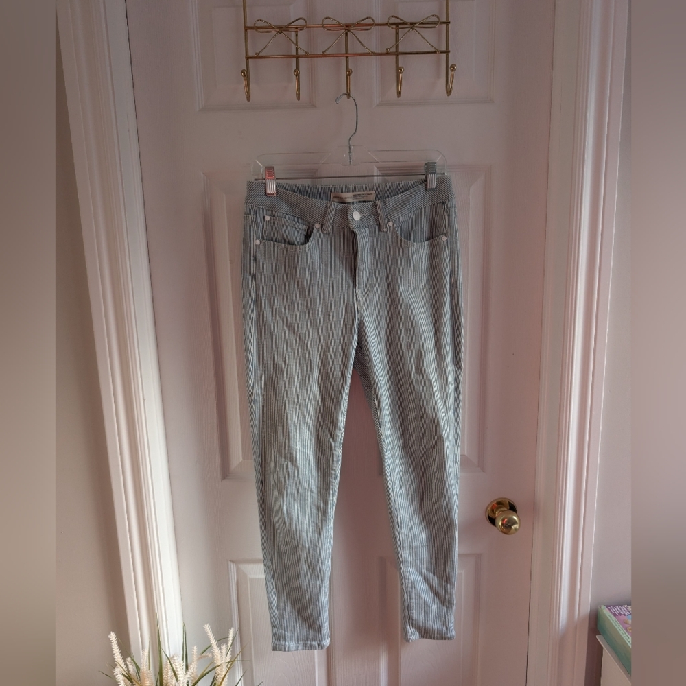Women's White And Blue Striped Jeans